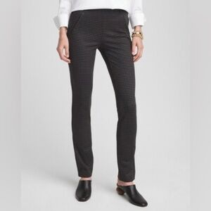 Chico’s Size 1R (US 8R) Black/Gray Tonal Check Pull On Pant Viscose Poly Spandex